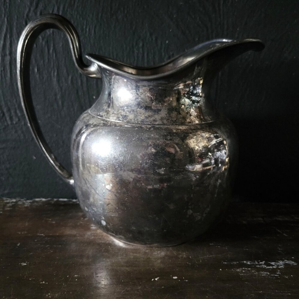 Vtg EPBM Silverplate Squat Pitcher, English Cottagecore, Unique Vase, Small Jug